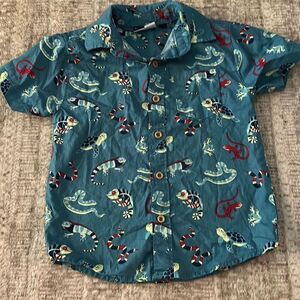 Mick Mack Size 4T boys Teal Lizard print Button up shirt toddlers